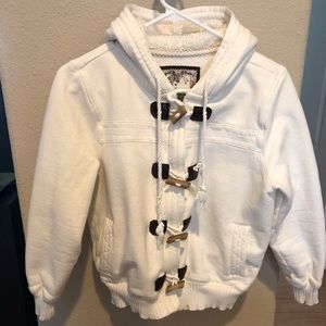 Off white sweater with fleece lined hood